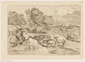 Paesaggio con Tre Pastori Rilassanti vicino a un Gregge da Moise Jean Baptiste Fouard