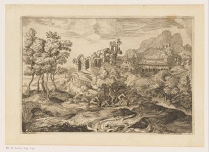 Paesaggio con pastori e un gregge presso una rovina da Moise Jean Baptiste Fouard