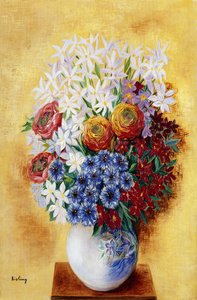 Bouquet di fiori su sfondo giallo; Bouquet au Fleurs sur Fond jaune, 1934 circa (olio su tela) da Moise Kisling