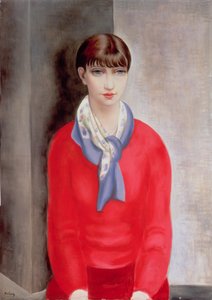 Kiki de Montparnasse con un maglione rosso e una sciarpa blu da Moise Kisling