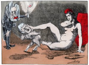 Adolphe Thiers violenta Marianne, c.1875 (stampa) da Moloch (1849 1909)
