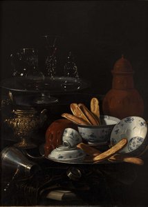 Natura morta con blu e porcellana e toast da Monari