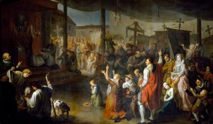 Il voto dei cittadini di Carmarthenshire per porre fine alla peste del 1630 da Moneta Jr. Sleet