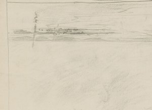 Vista del mare con molo e una figura sulla linea di marea da Monogrammist DS (tekenaar)