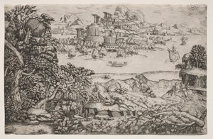 Paesaggio con un tempio sopra un lago, XVI secolo da Monogrammist HI