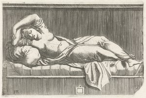 Cleopatra seminuda sdraiata sul letto