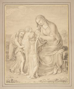 La Vergine Maria adorante il Bambino Gesù, portato da due angeli