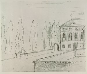 Facciata della Haus zum goldenen Mondschein presso la Karlskirche, Vienna, dove Schwind visse ... da Moritz Ludwig von Schwind