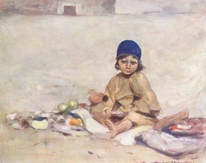 Bambini del mondo: Kashmir, Seduti immobili (litografia a colori) da Mortimer Ludington Menpes