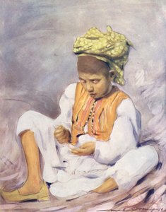 Bambini del Mondo: Indiano che infila perline da Mortimer Ludington Menpes