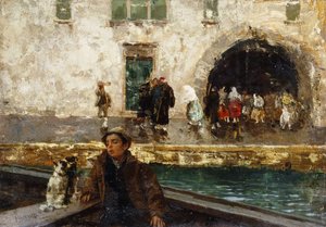 Un Ragazzo in una Barca in un Canale da Mose Bianchi