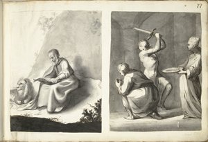 San Girolamo nel deserto e decapitazione di San Giovanni Battista da Moses ter Borch (signed by artist)