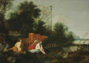 Tedesco: Pan und Nymphen beim Baden Paesaggio con satiro, ninfe e bestiame