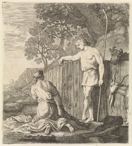 Lavandaia e pastore presso un ruscello