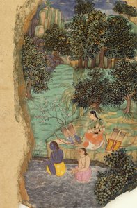 Rama e Lakshmana offrono acqua al loro padre morto sulle rive del fiume Mandakini