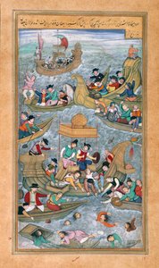 Sultano Bahadur e Rumi Khan che saltano in mare quando circondati da barche portoghesi, dall