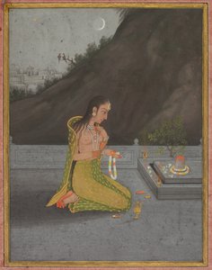 Scena notturna di Shiva Puja, 1760-70 circa (acquerello opaco con oro su carta)