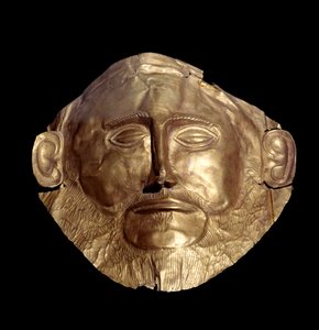 Maschera funeraria in oro micenea conosciuta come Maschera di Agamennone