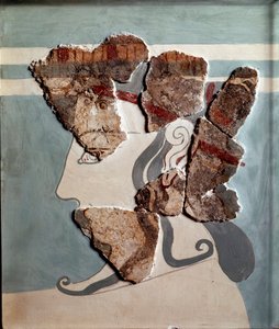 Arte micenea: testa femminile. Frammento di affresco dal palazzo di Tirinto da Mycenaean