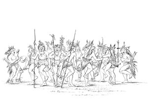 La tribù Sioux che esegue una danza dei mendicanti, 1841 da Myers and Co