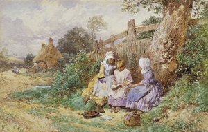 Bambini che leggono accanto a una strada di campagna