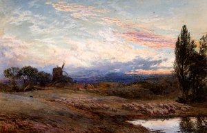 Pecore che si abbeverano al tramonto da Myles Birket Foster