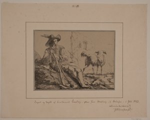 Cacciatore seduto e un cane da N.B. Krossing