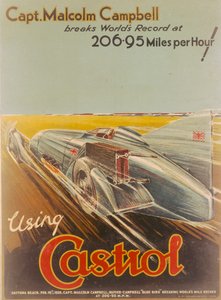 Poster pubblicitario Castrol, con Bluebird, 1928