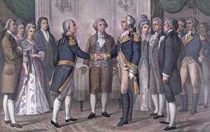 Il primo incontro tra il generale George Washington e il marchese de La Fayette a Filadelfia, 3 agosto 1777, pubblicato nel 1876 da N. and Ives J.M. (after) Currier