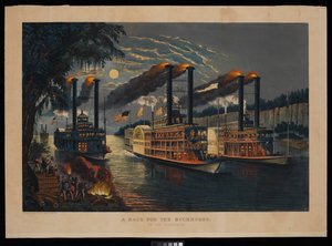 Una corsa per i corni di cervo sul Mississippi da N. and Ives J.M. (1824 95) Currier