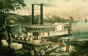 Caricamento del cotone sul Mississippi da N. and Ives J.M. (1824-95) Currier