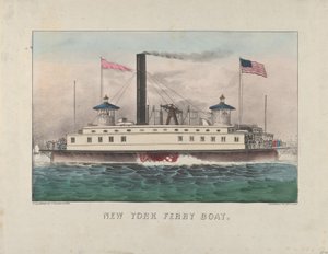Traghetto di New York, c.1860-65 (litografia colorata a mano) da Currier and Ives