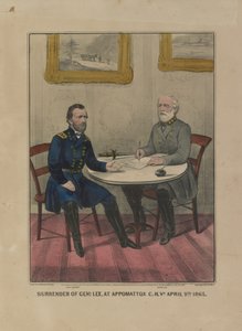 La resa del generale Lee, ad Appomattox C.H. Va. il 9 aprile 1865 (litografia a colori)