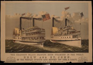 Le più grandi navi da salotto a vapore del mondo, Drew e St John della Peoples Evening Line tra New York e Albany...