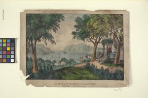 Vista sul fiume Hudson, dalla casa di Ruggle a Newburgh da N. and Ives J.M. (1824 95) Currier