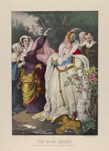 Le regine rivali, Maria Stuarda che sfida la regina Elisabetta da N. and Ives, J.M. Currier