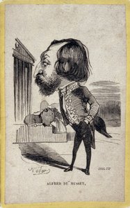 Ritratto-caricatura di Alfred de Musset, poeta e drammaturgo francese