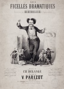 Ritratto di Jean Berthelier (1830-1888) con i figli delle marionette. Album "Les Ficelles Dramatiques deroulees by Berthelier de l