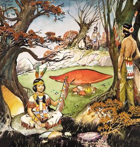 Uno squaw e dei bravi, illustrazione da "Peter Pan" di J.M. Barrie (gouache su carta)