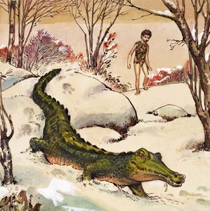 Peter segue il coccodrillo, illustrazione da "Peter Pan" di J.M. Barrie (guazzo su carta)