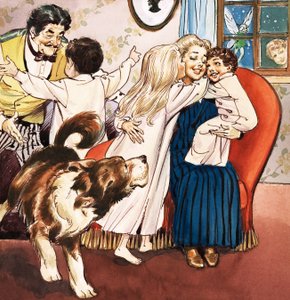 La famiglia Darling, illustrazione da "Peter Pan" di J.M. Barrie (gouache su carta)