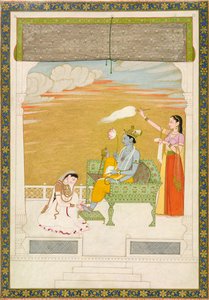 Lakshmi massaggia il piede di Vishnu da Nainsukh Manju