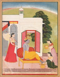 I piedi di Krishna lavati dalle ancelle, Punjab Hills, Basohli, c.1780 da Nainsukh