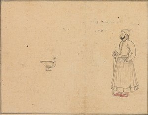 Raja Balwant Dev Singh e un cigno, c.1750-55