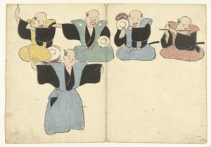 Quattro musicisti e un danzatore noh (serie: Prentenalbum van Korin) da Nakamura Hochu