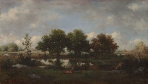 Paesaggio boschivo con cervi maschi da Narcisse Virgile Diaz de la Peña