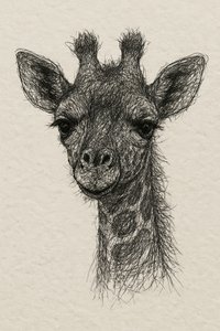 Ricamo a filo raffigurante una giraffina su carta fatta a mano