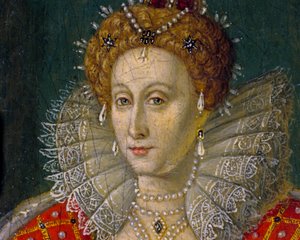 Dettaglio di miniatura a olio ritratto della regina Elisabetta I d