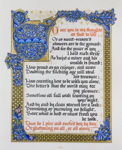 Pagina di canzoni e sonetti di Shakespeare con illuminazione da Nathan Benn