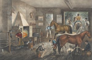 Trotting Cracks at the Forge, 1869 da Currier and Ives